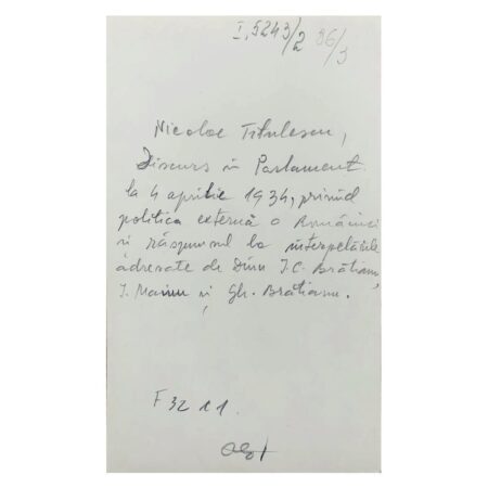 Discursul lui Nicolae Titulescu din Parlament din data de 4 aprilie 1934. Sursa: ANR Fototecă inv. 5243/1407 I - 8
