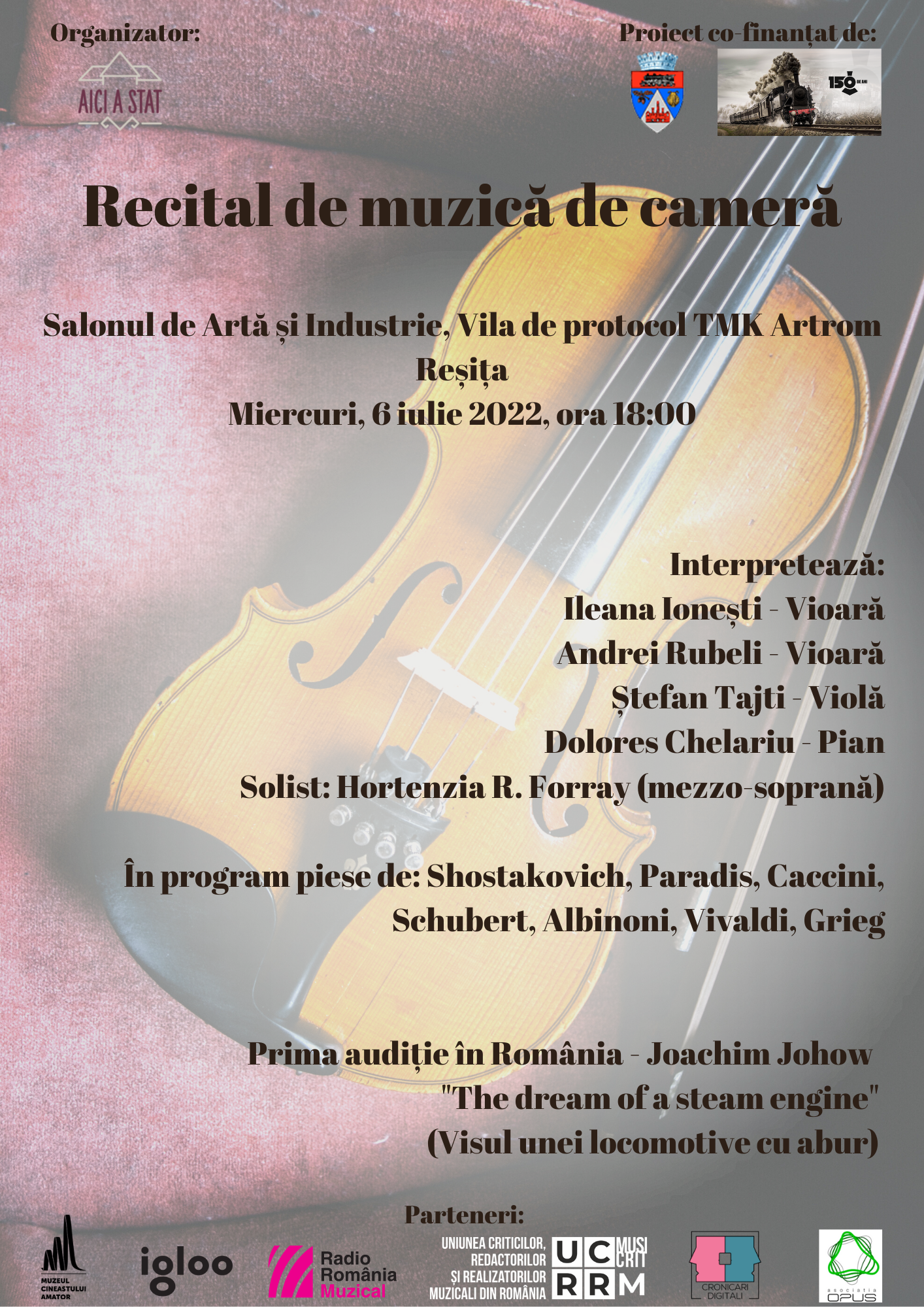 Recital aniversar de muzică de cameră “Reșița 150” – 6 iulie 2022