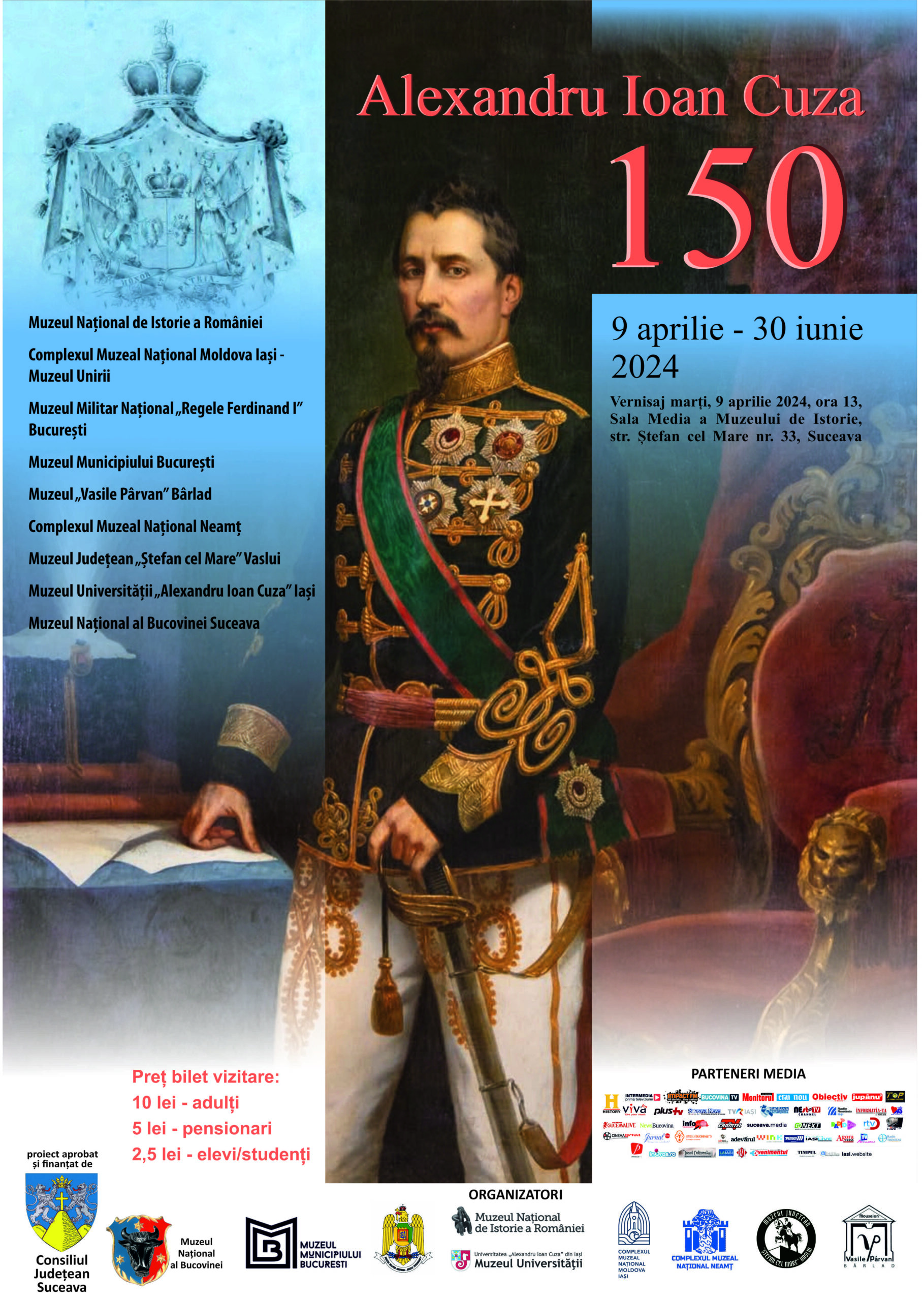 Expoziția „Alexandru Ioan Cuza 150”, la Muzeul de Istorie din cadrul Muzeului Național al Bucovinei din Suceava